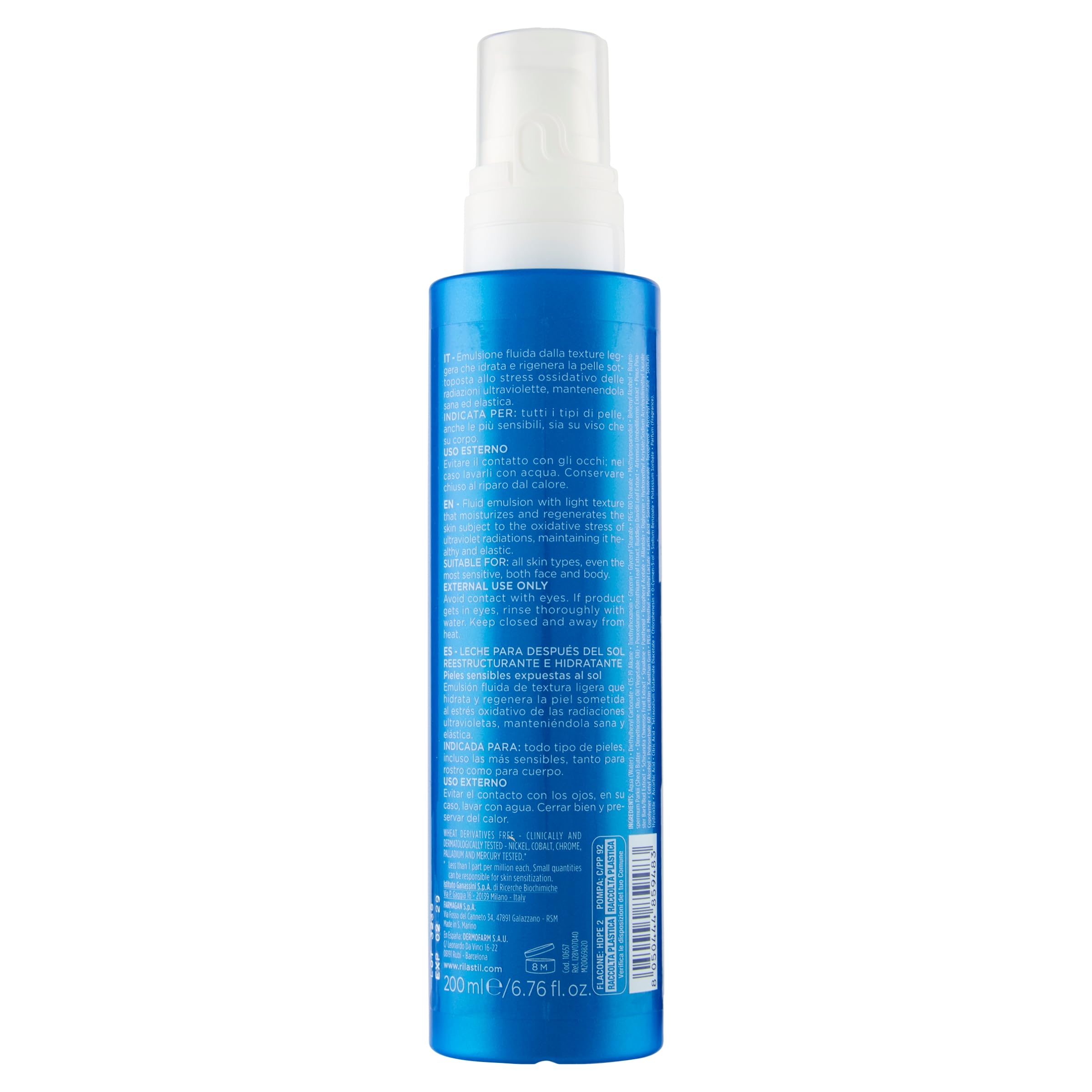 Rilastil Sun System - Leche After Sun que Hidrata la Piel y Mantiene el Bronceado, para Pieles Sensibles, Cuerpo y Rostro, 200 Mililitros