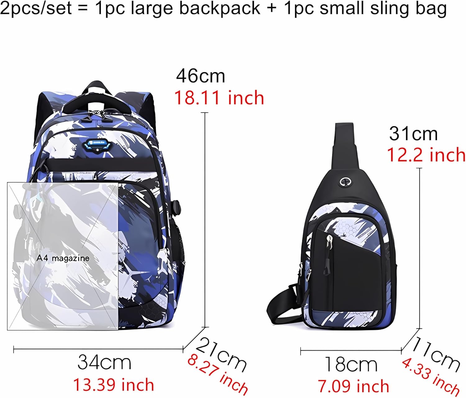OKKID Middle School Backpack for Boys Gifts Student Bookbag High School Bags Teenage Boy Waterproof Large Travel Backpack Set - Image 2