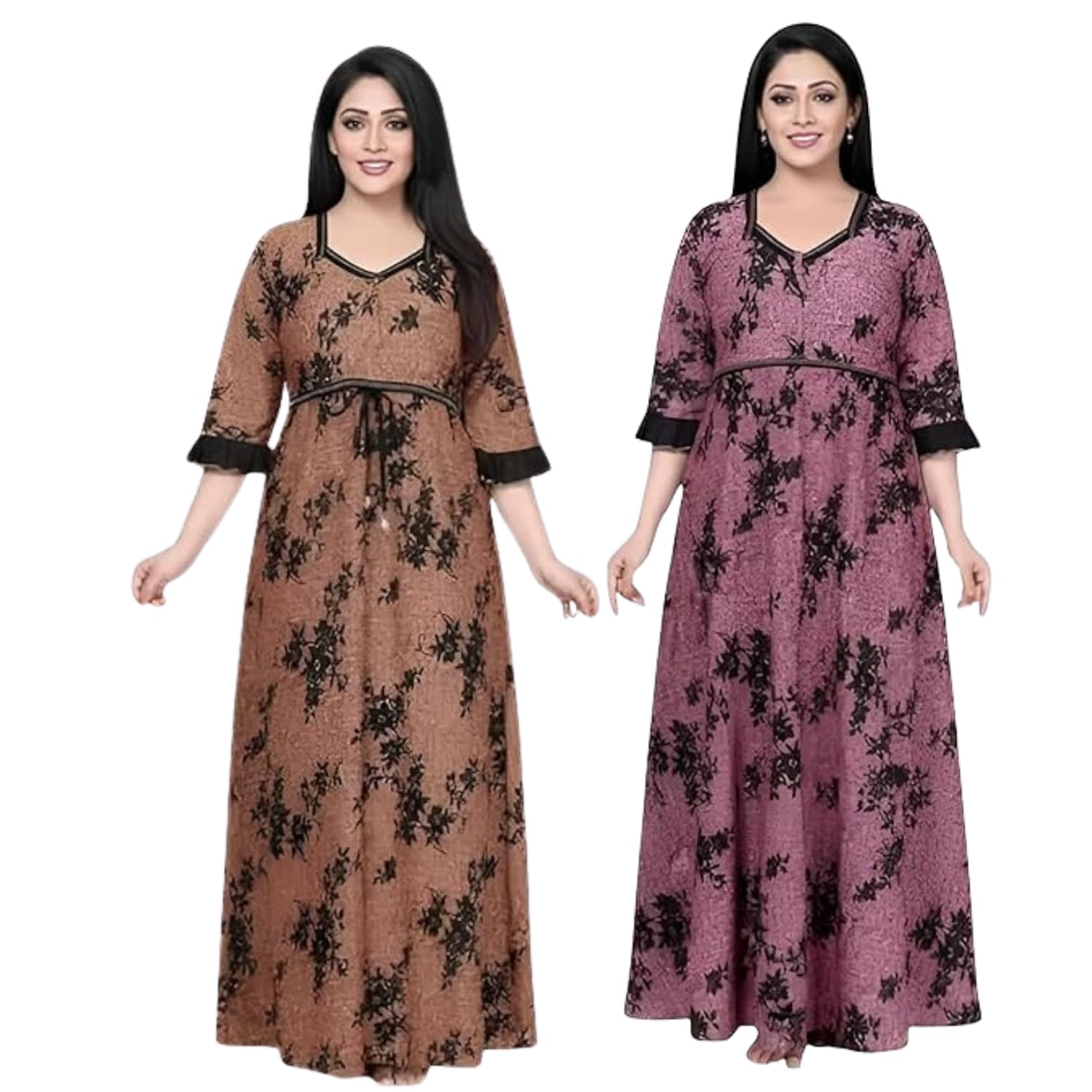 LURIYU Women's Floral Print Maxi Nighty, V-Neck Full Length Nightgown, Bell Sleeves, Soft Sarina Fabric, Comfortable Sleep... - Review, Price and Buying Guide