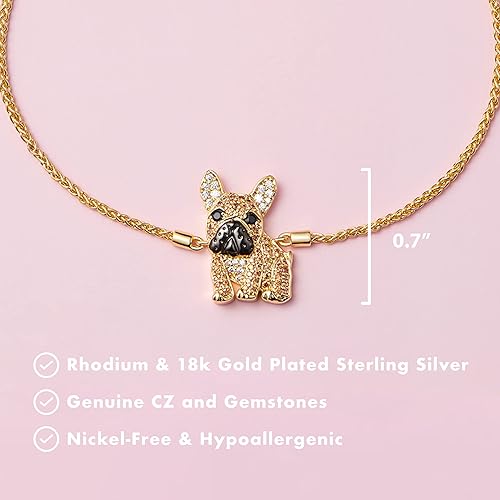 Miniatura 5 de SCAMPER & CO Pulseras con dije de cachorro de raza de perro, circonita cúbica y espinela negra para mujer - Pulseras de plata esterlina chapadas