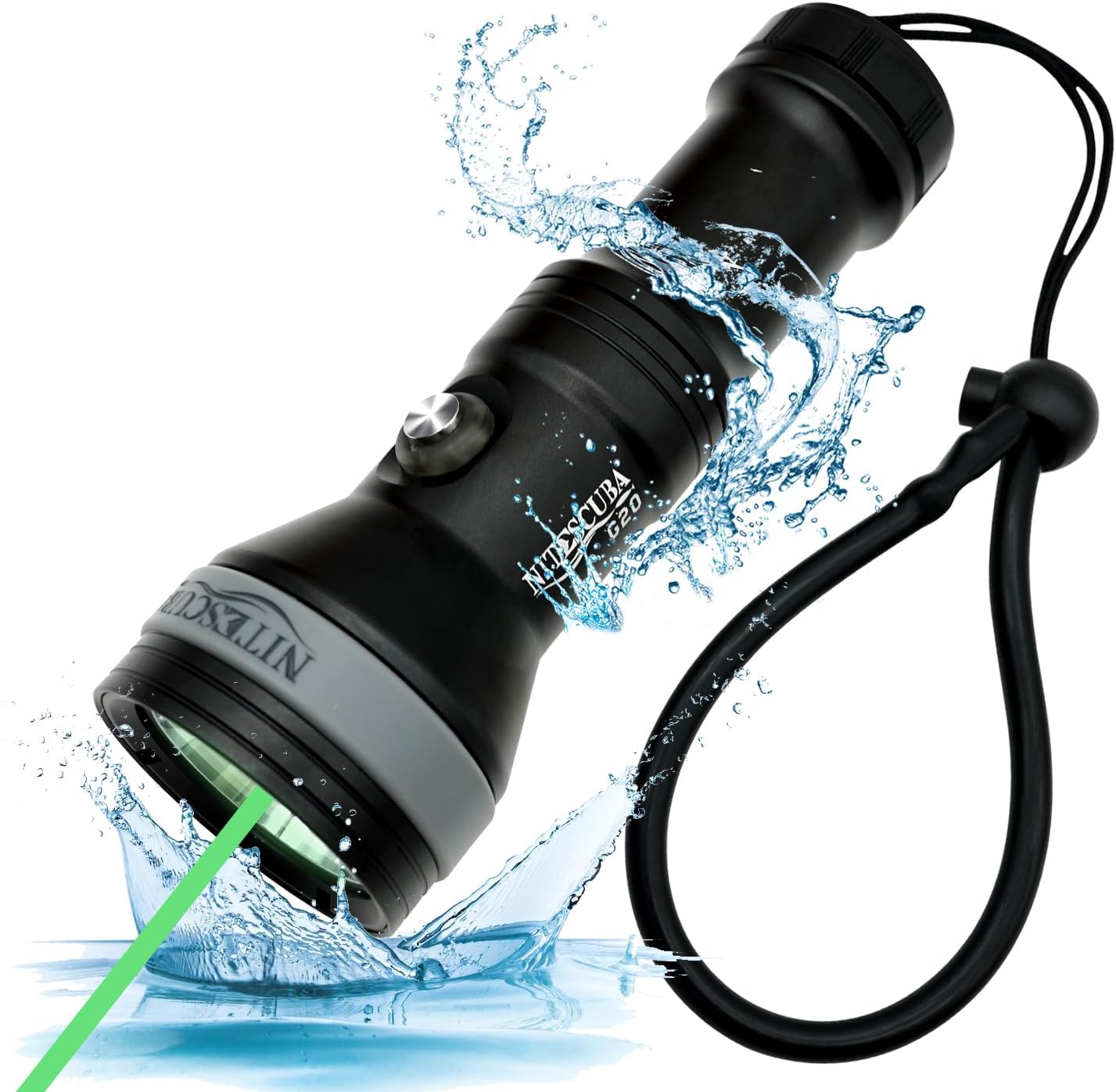 nitescubaG20 Scuba Diving Signal Light 2000 Lumen Dive Torch LED Flashlight with 100M Long Range Green Beam and Rechargeable Battery for Underwater Cave Exploration Diving Training Instructor