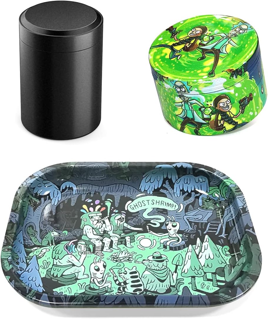 Metal Rolling Tray Combo Kit with Aluminum Grinder,Smell Proof Jar Set Gift for Women or Men