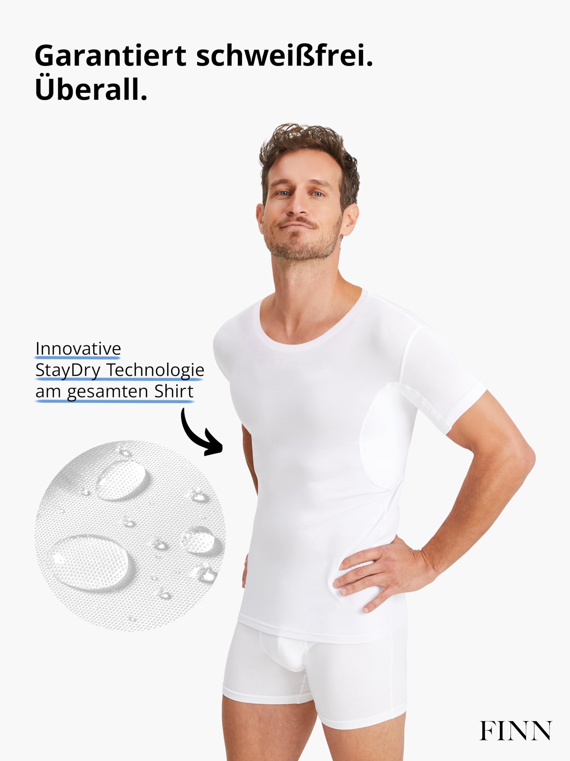 FINN T-Shirt Anti-Transpiration imperméable pour Homme avec Coussinets sous Les aisselles – Minimise Les Taches de Transpiration sur Tout Le Haut du Corps, même en Cas de Forte Transpiration