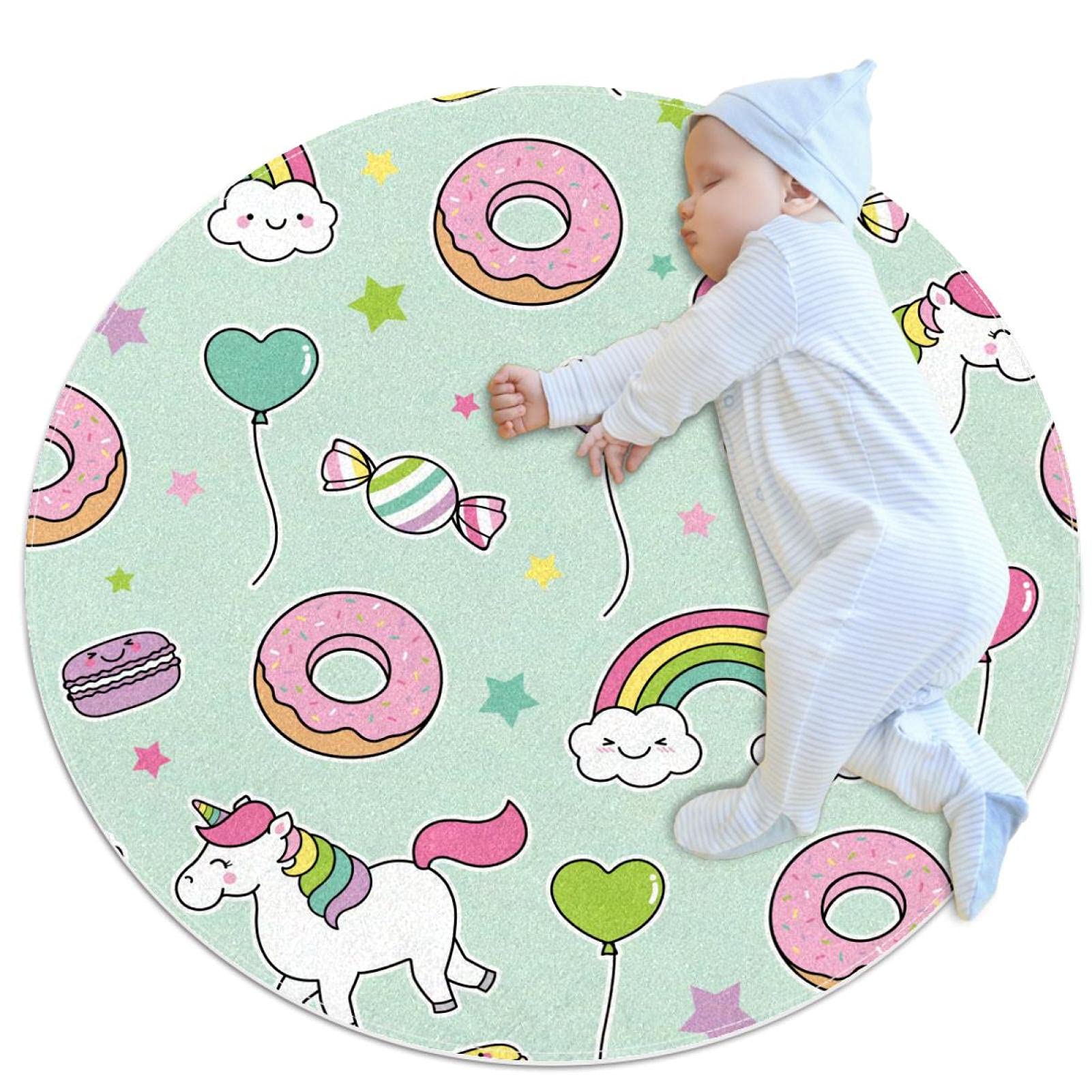 Alfombra infantil redonda de 80x80cm con patrón de donuts y globos para suelo de niñas y niños