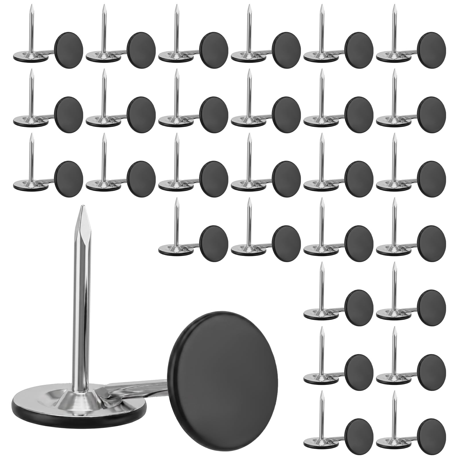 Black Flat Thumb Tacks - 120 Pcs 0.43" x 0.67" Metal Thumb Tacks for Wall, Heavy Duty Black Push Pins, Flat Head Upholstery Thumbs Tack for Fixing Photos Notes Maps, Wall Decor, Home Decor, Corkboard