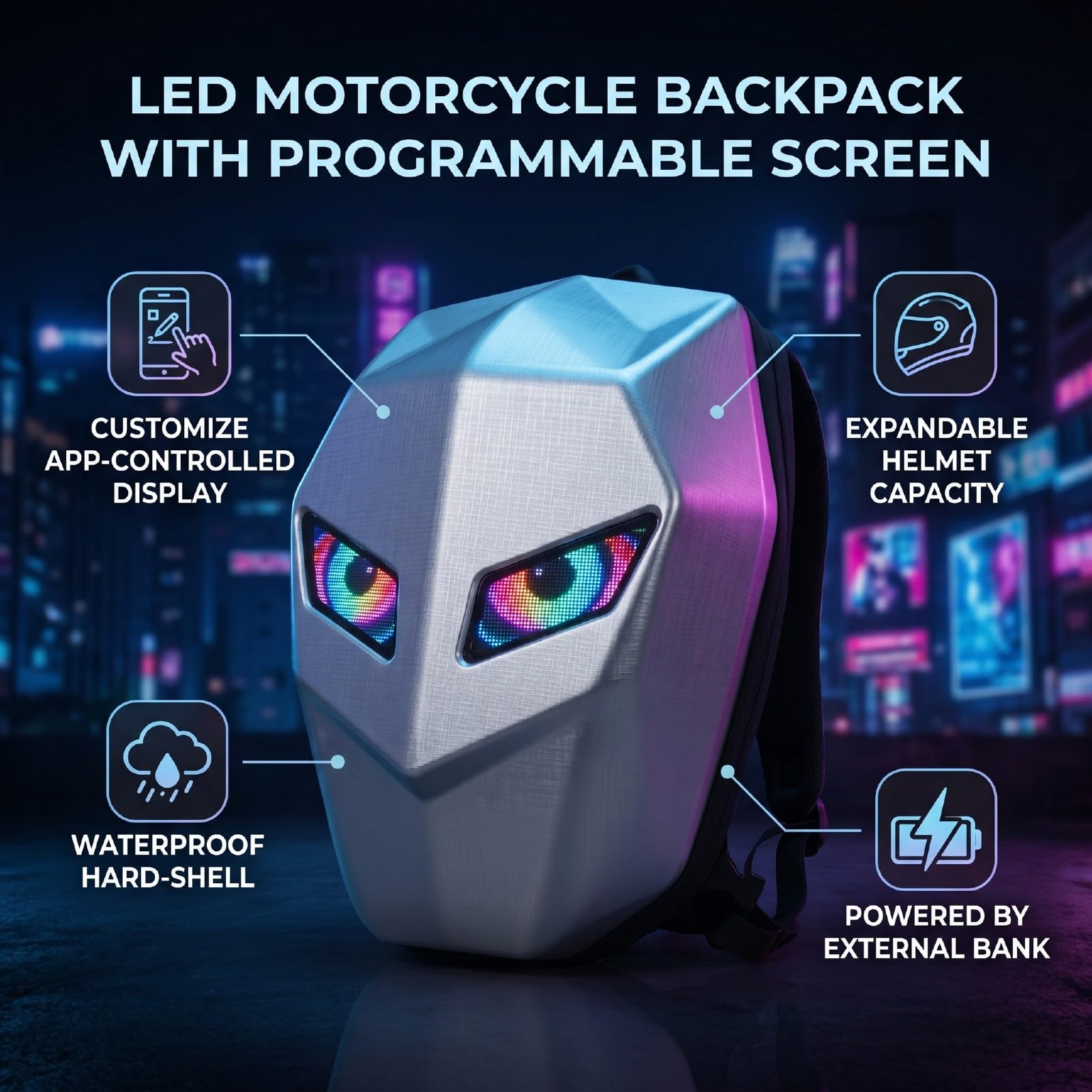 Zaino da Moto a LED con Schermo Programmabile, Controllo Tramite App
