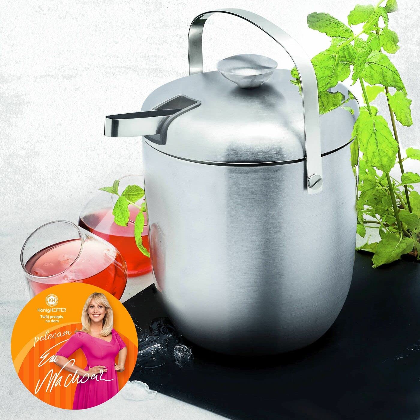 Eiskübel mit Zange Konighoffer Oris 2,8 l Silber Satin Stahl Eisbehälter mit Griff