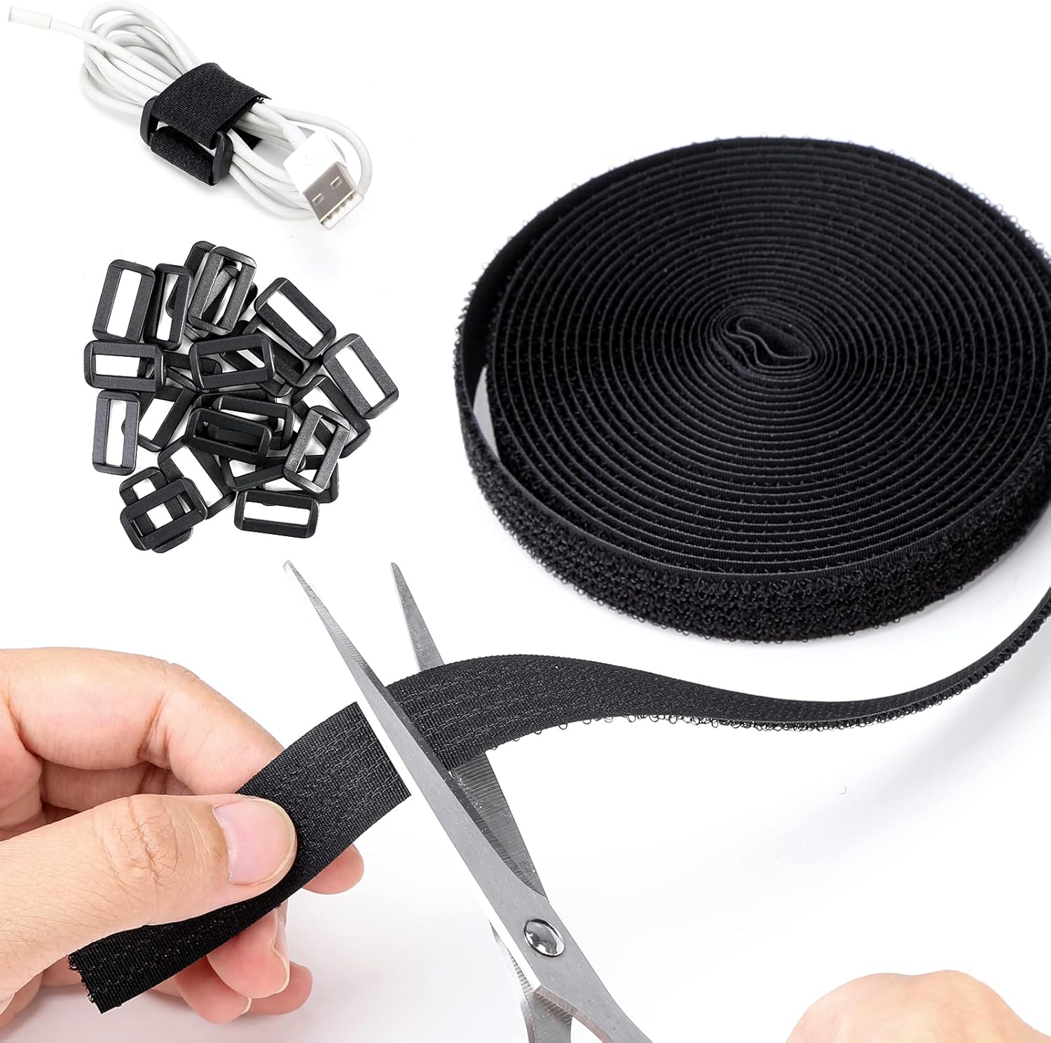 Velcro Cable Ties, DRAMBOR Adjustable Velcro Cable Straps Heavy Duty, Free Cut Self Adhesive