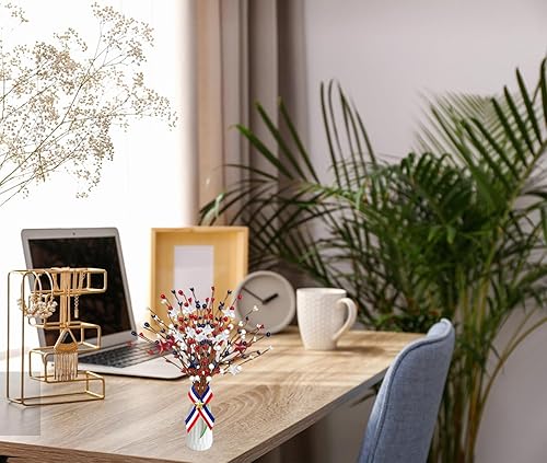 Miniatura 4 de 3 púas de tallo de bayas artificiales patrióticas rojas, azules y blancas, con diseño floral, bayas en aerosol, para el Día de la Independencia,