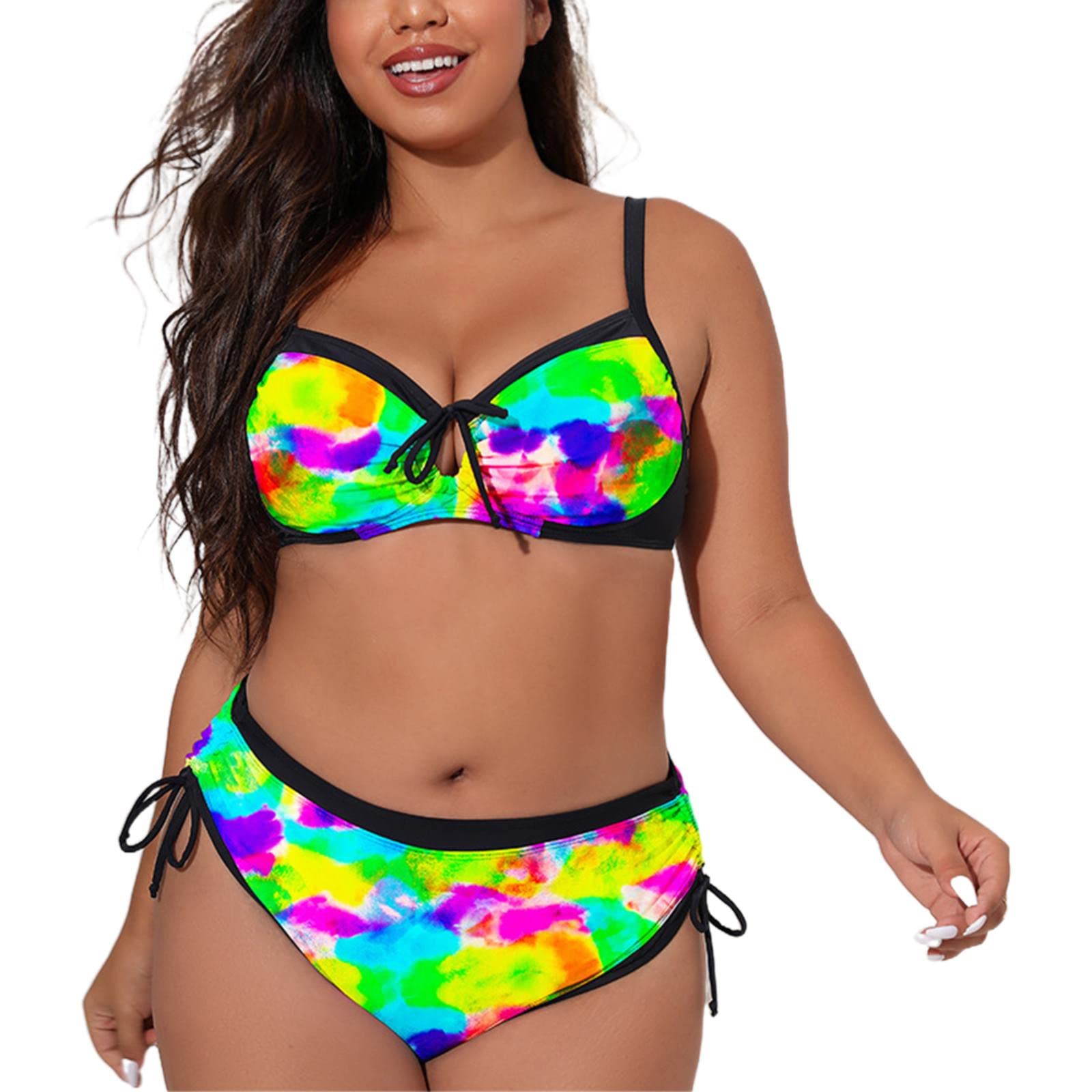 Genérico BañAdor Pecho Grande BikiniUp Bikinis Mujer 2024 Bikini 2023 con Tiras Impresas en Colores Ajustable de Talla grande Traje de baño Dividido para Mujer BañAdor Vientre Mujer Swimming