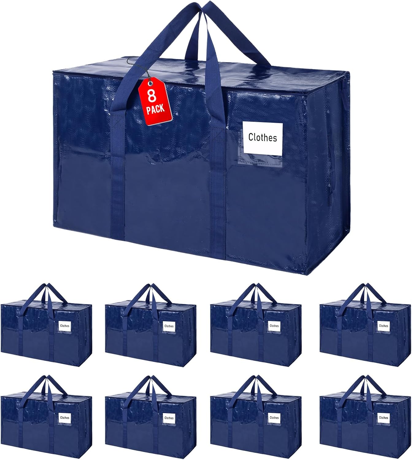 93L Moving Bags 8Pack Storage Bag Large Moving Boxes with Lids, Zippers Handles for Moving Totes Bins, College Dorm, Traveling, Camping, Christmas