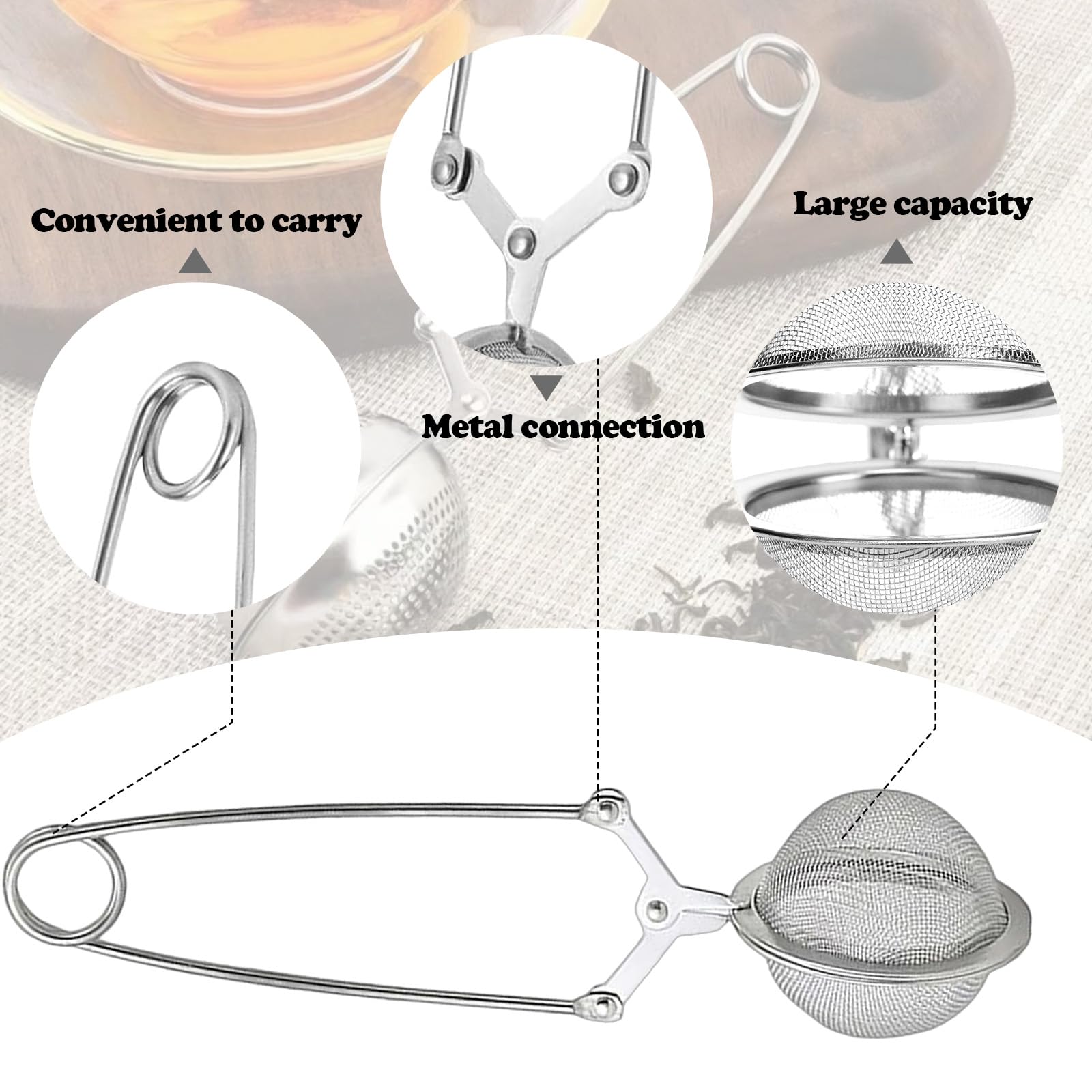 Juego de 3 pinzas de té de acero inoxidable, pinzas de malla fina, infusor de té con forma de bola de 4,5 cm de diámetro, para amantes del té, especias, placer
