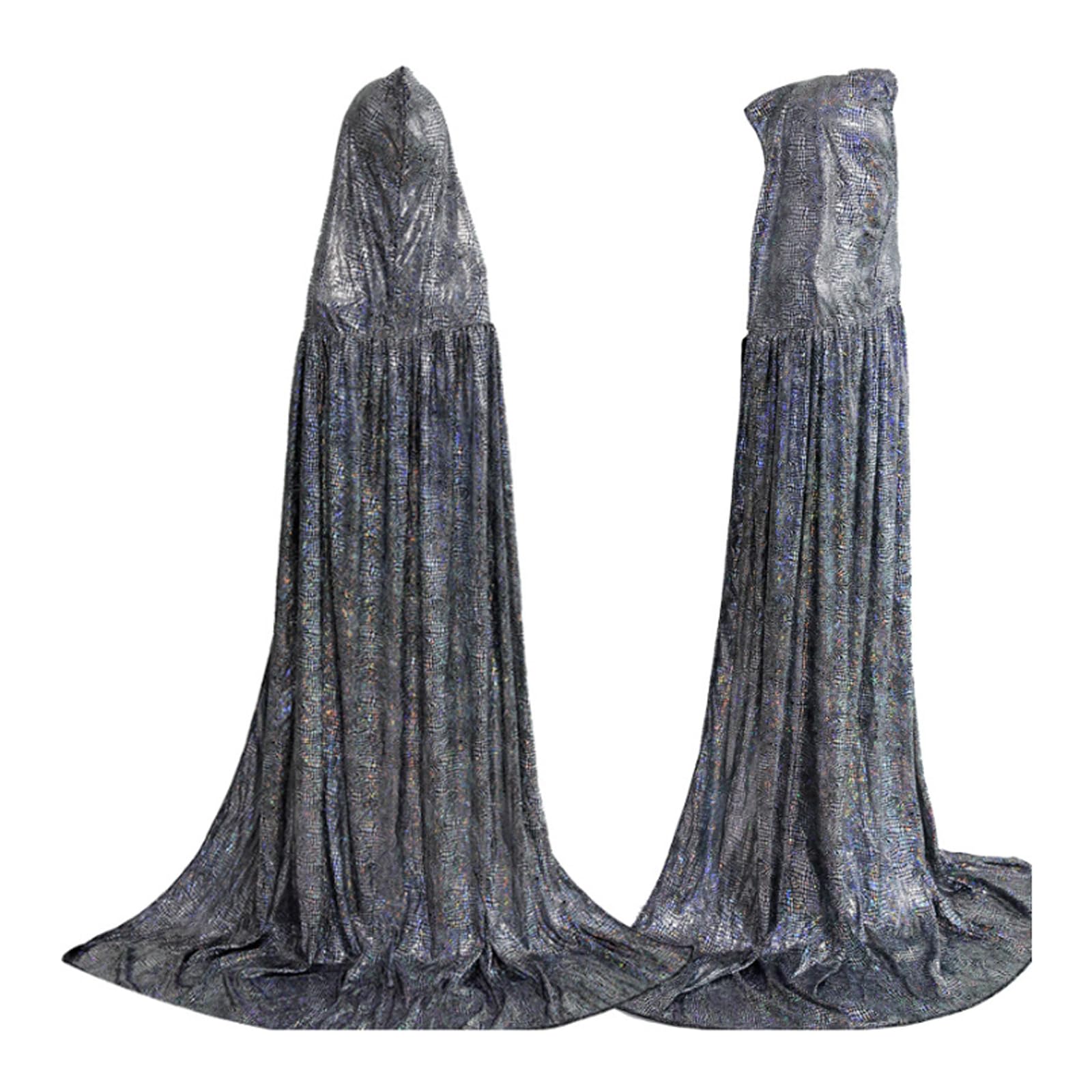 SSKHE Glitter Cape with Hooded Hat,Bling Bling Long Halloween Cape,Unisex Long Sparkly Halloween Cape,Master Wizard Fairytale Fancy Dress Robe for Halloween Party Carnival Cosplay, 150CM (Silvery)