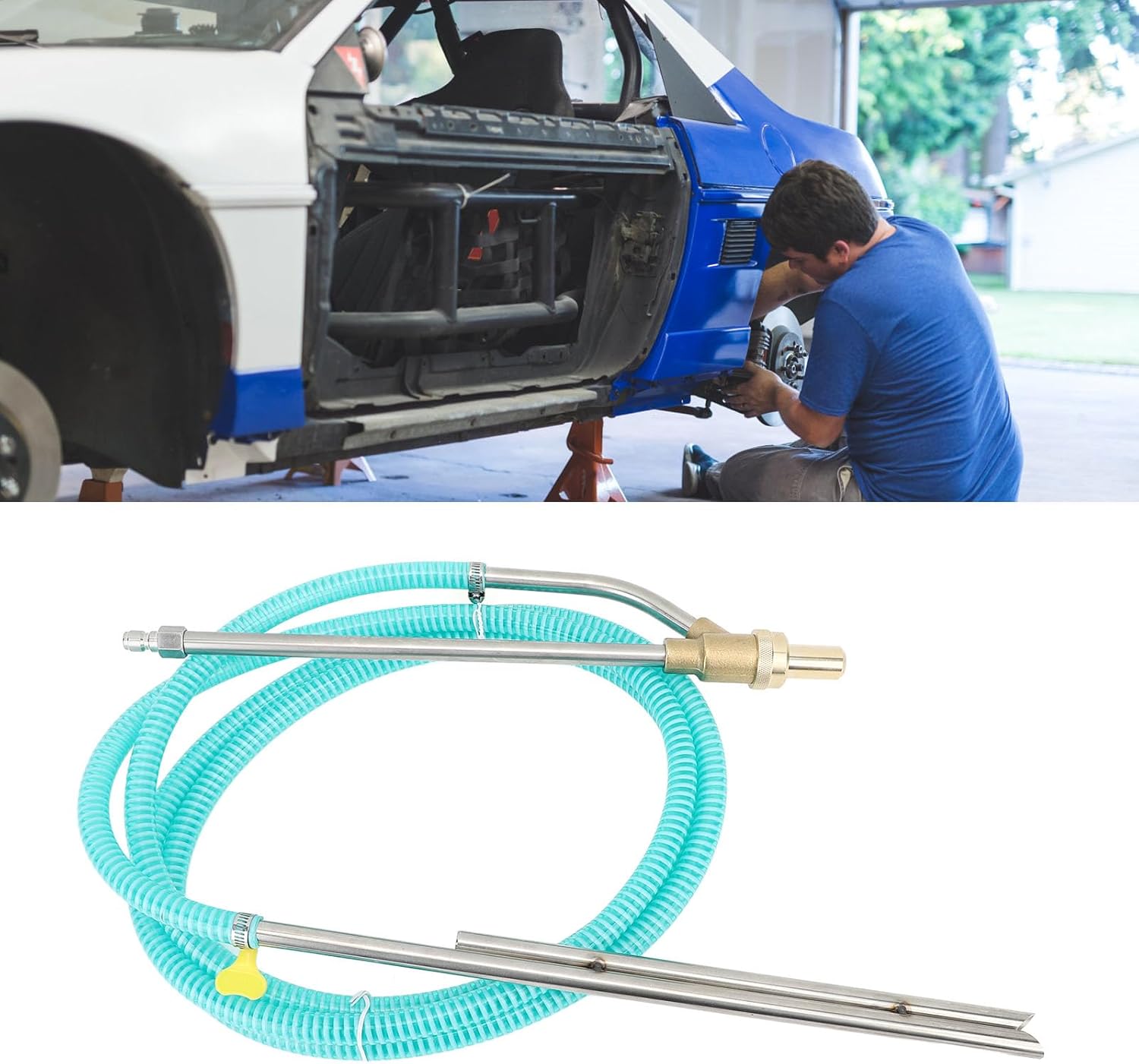 Heayzoki Pressure Washer Sandblasting Kit, Wet Abrasive Sandblaster Attachment, with Replacement Nozzle Tips, 1/4 Inch (Blue)