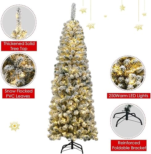 Miniatura 69 de Happygrill Árbol de Navidad artificial preiluminado de 6 pies, árbol de Navidad artificial delgado con 300 luces LED y 618 puntas de rama, bayas