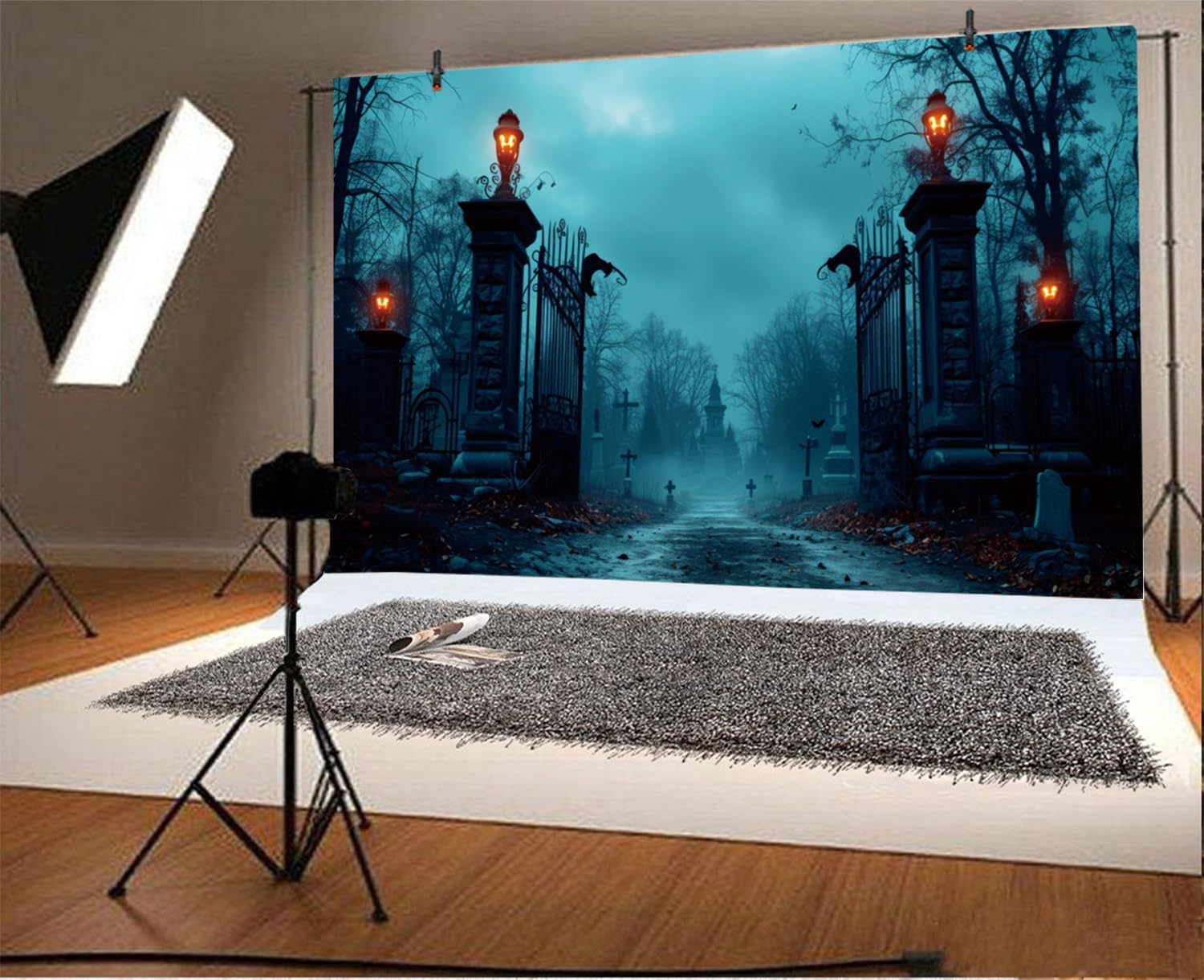 10x8ft Halloween Backdrops for Photography Spooky Graveyard Theme Halloween Party Background Dim Cemetery Mist Halloween Horror Party Decoration Banner Portrait Photography Props