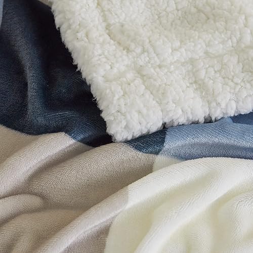 Miniatura 5 de PU MEI Manta de forro polar Sherpa de 50 x 60 pulgadas reversible de felpa esponjosa para sofá o cama color gris y azul suave
