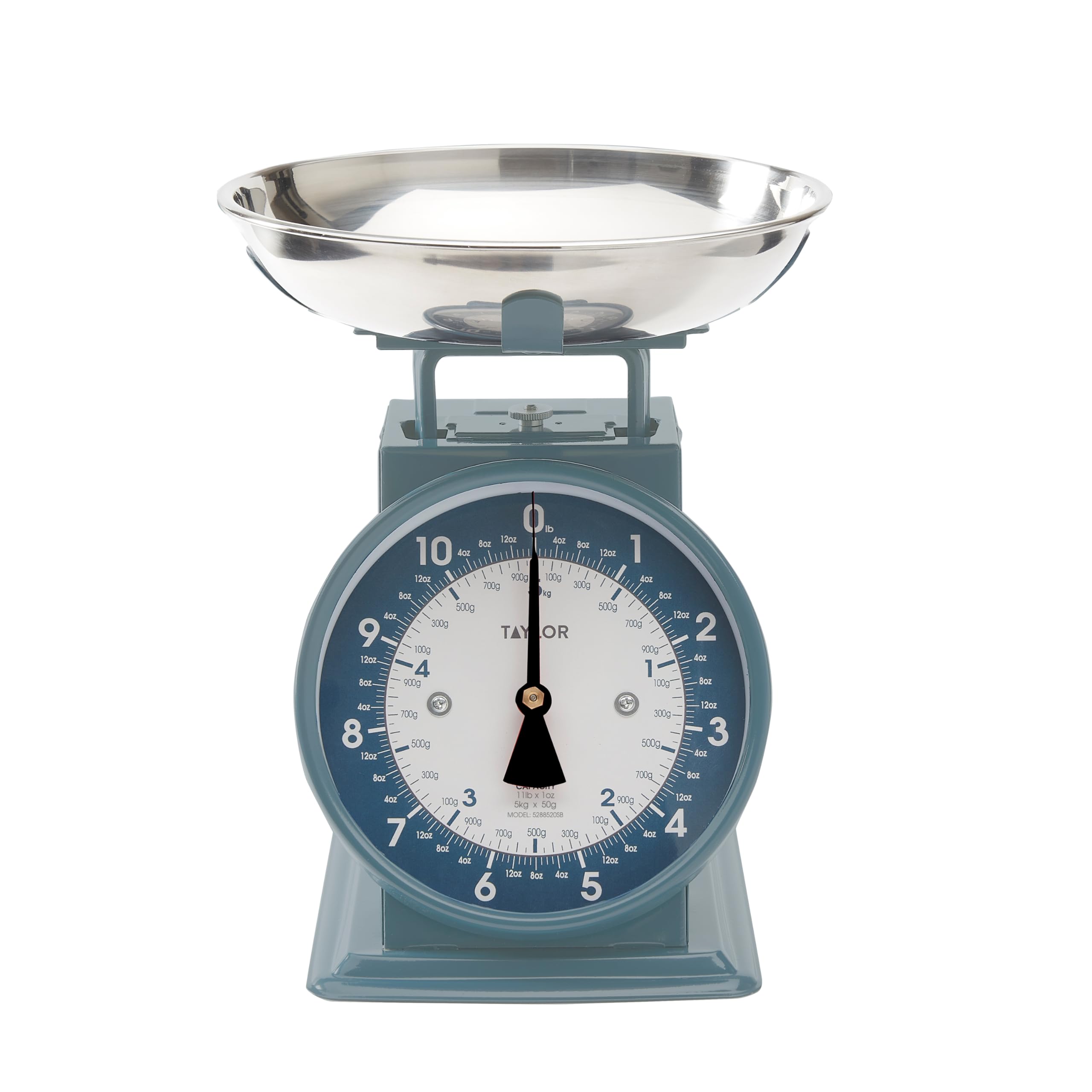 Taylor Mechaniczna waga kuchenna z miską, waży do 5 kg, mierzy w gramach i uncjach, waga spożywcza do kuchni, niebieska (Storm Blue)