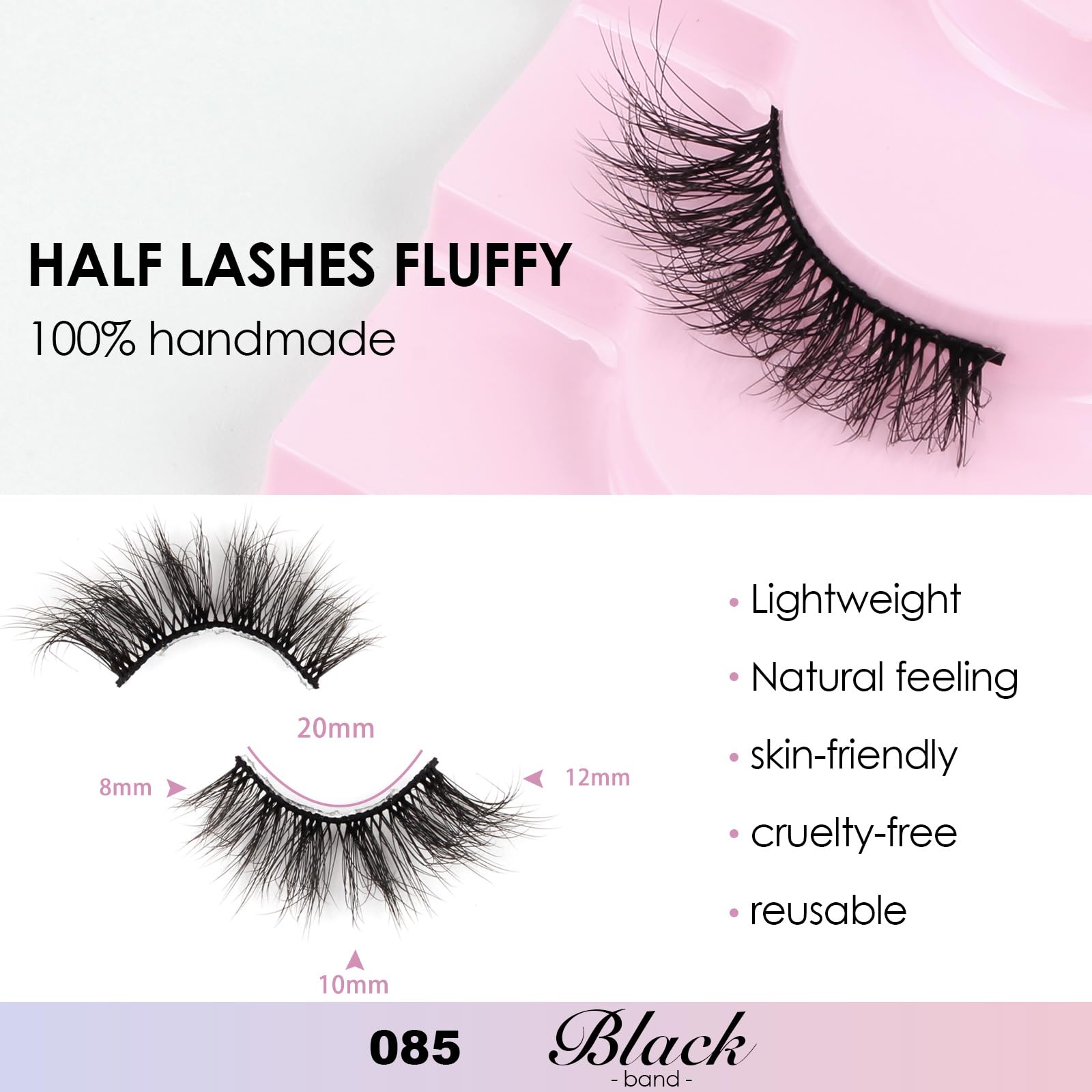 Oreola False Eyelashes Half Lashes Fluffy Cat Eye Natural Faux Mink Eyelashes Corner 3/4 Lashes Wispy Lightweight Short Reusable Fake Lashes 10 works - Image 3
