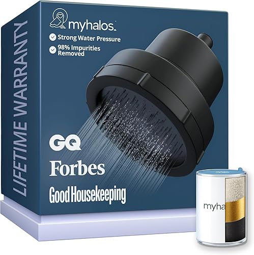 MyHalos® Cabezal de ducha filtrado para filtro de agua dura, alta presión, elimina el cloro, filtro de cabezal de ducha para suavizador de agua
