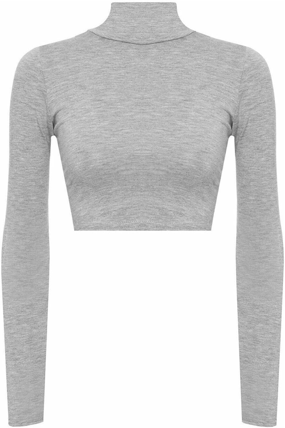 Women's Turtleneck Crop Top – Long Sleeve, Fitted Plain Polo Neck, Stretch Slim Fit Shirt Tank – Stretchy Pullover High Neck Vest Ladies Sizes 8-14