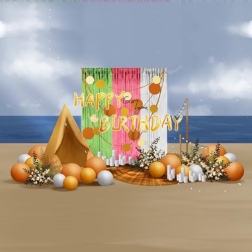 Vista 21 de Cortina de telón de fondo de flecos de papel de aluminio de 3 x 8 pies, cortinas de flecos de papel de oropel metálico, telón de fondo