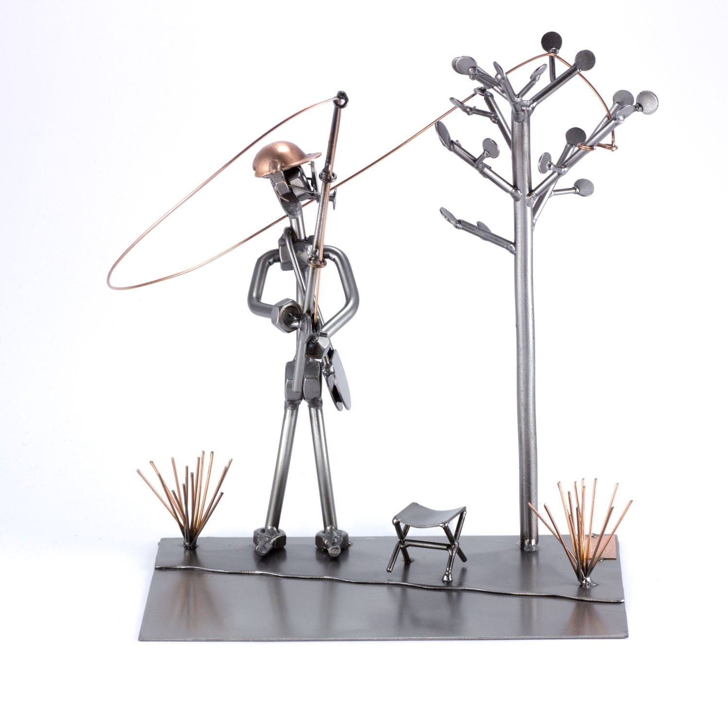 Steelman24 I Nuts and bolts sculpture Poor Fisherman I Handmade ornaments I Made in Germany I I Metal figurine