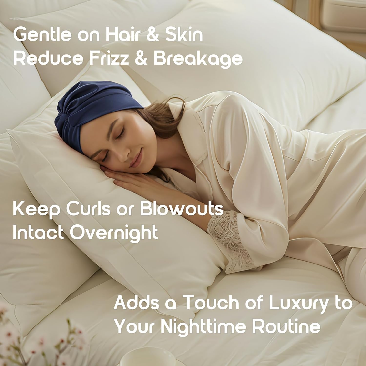 100% Mulberry Silk Bonnet for Sleeping, Elastic Band Night Cap for Women, Breathable Hair Wrap for Hair Protection - Image 4