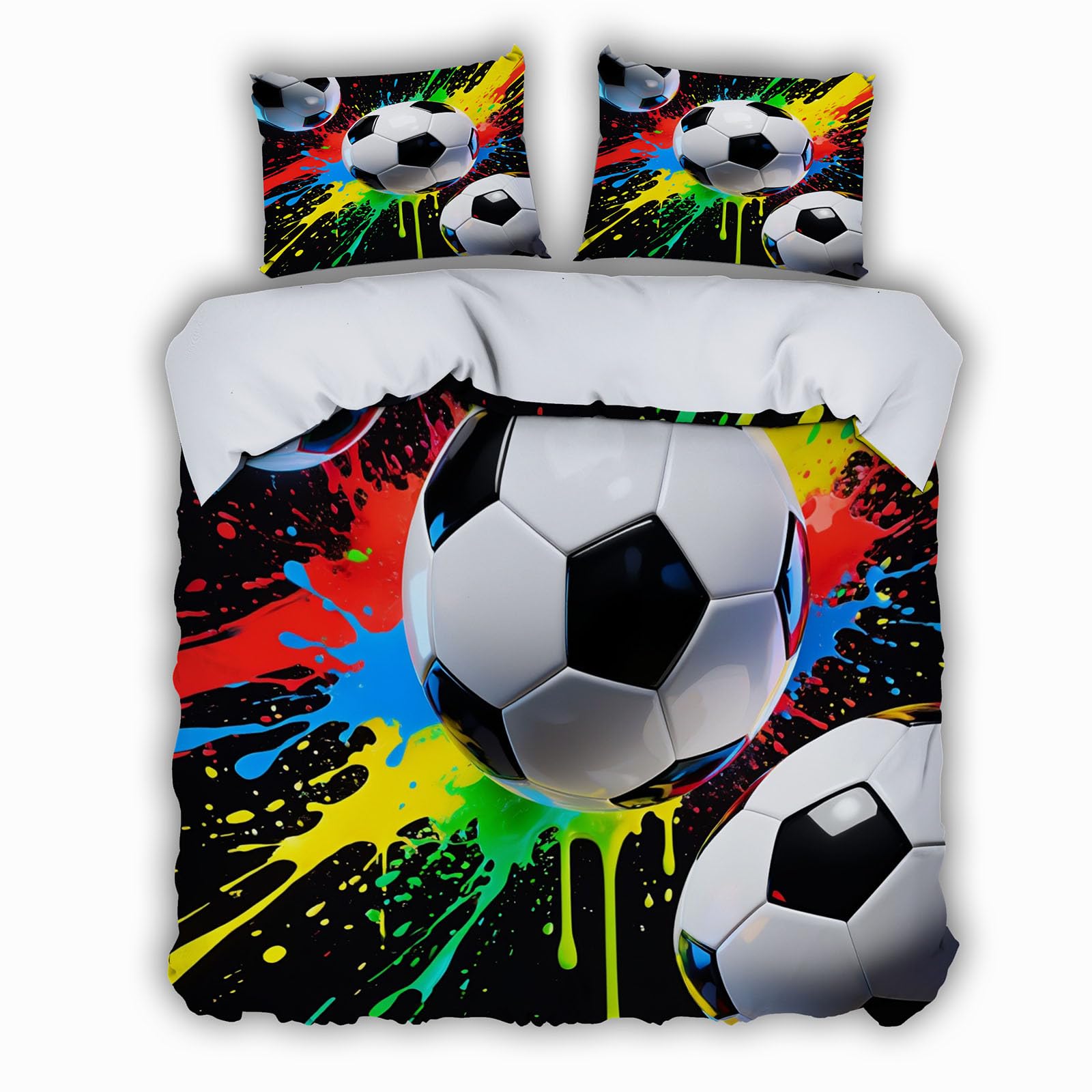 Parure de Lit 2 Personnes 220x240 Housse de Couette Football 3D Zippée