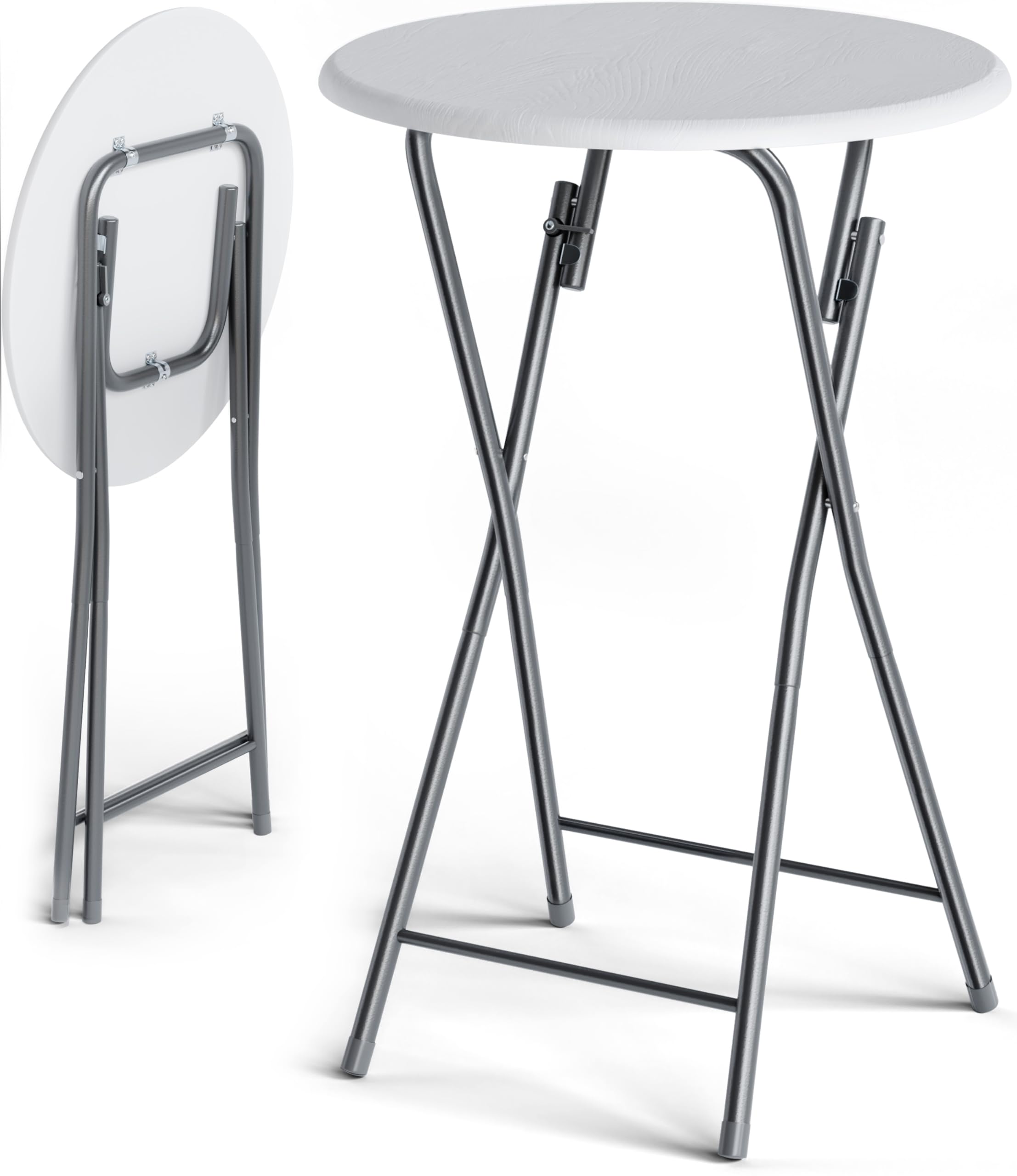 CASARIA® Mesa de Bar Alta Plegable Redonda Blanca Mesas Bistro 60x110cm Eventos Jardín Aspecto Madera MDF