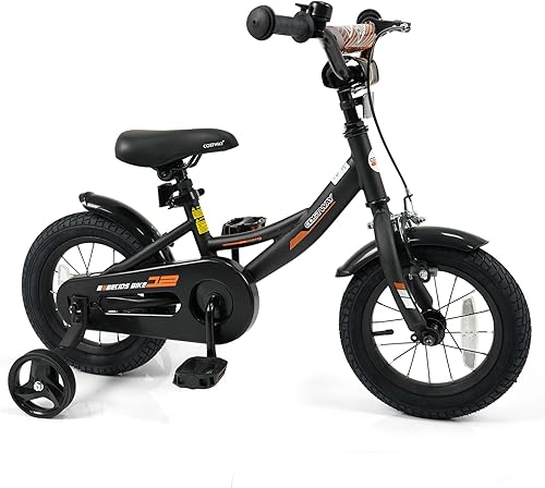 COSTWAY Bicicleta para niños, bicicleta para niños pequeños de 12 pulgadas con ruedas de entrenamiento extraíbles, frenos dobles, asiento ajustable
