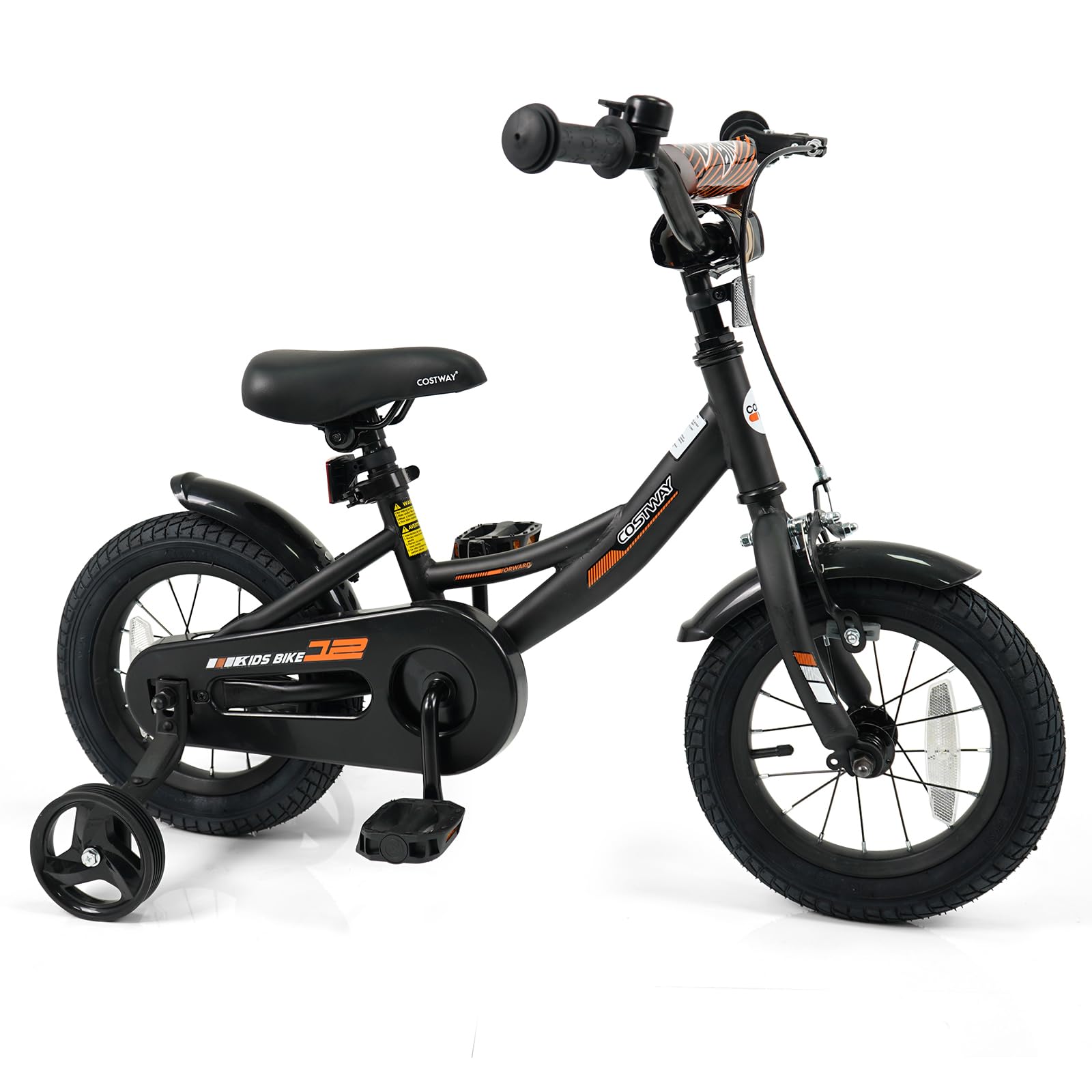 COSTWAY Kids Bike, 12 Inch Toddler Bicycle with Removable Training Wheels, Dual Brakes, Adjustable Seat & Handlebar Height, Girls & Boys Bikes for 3-8 Years Old (Black,12 Inch)