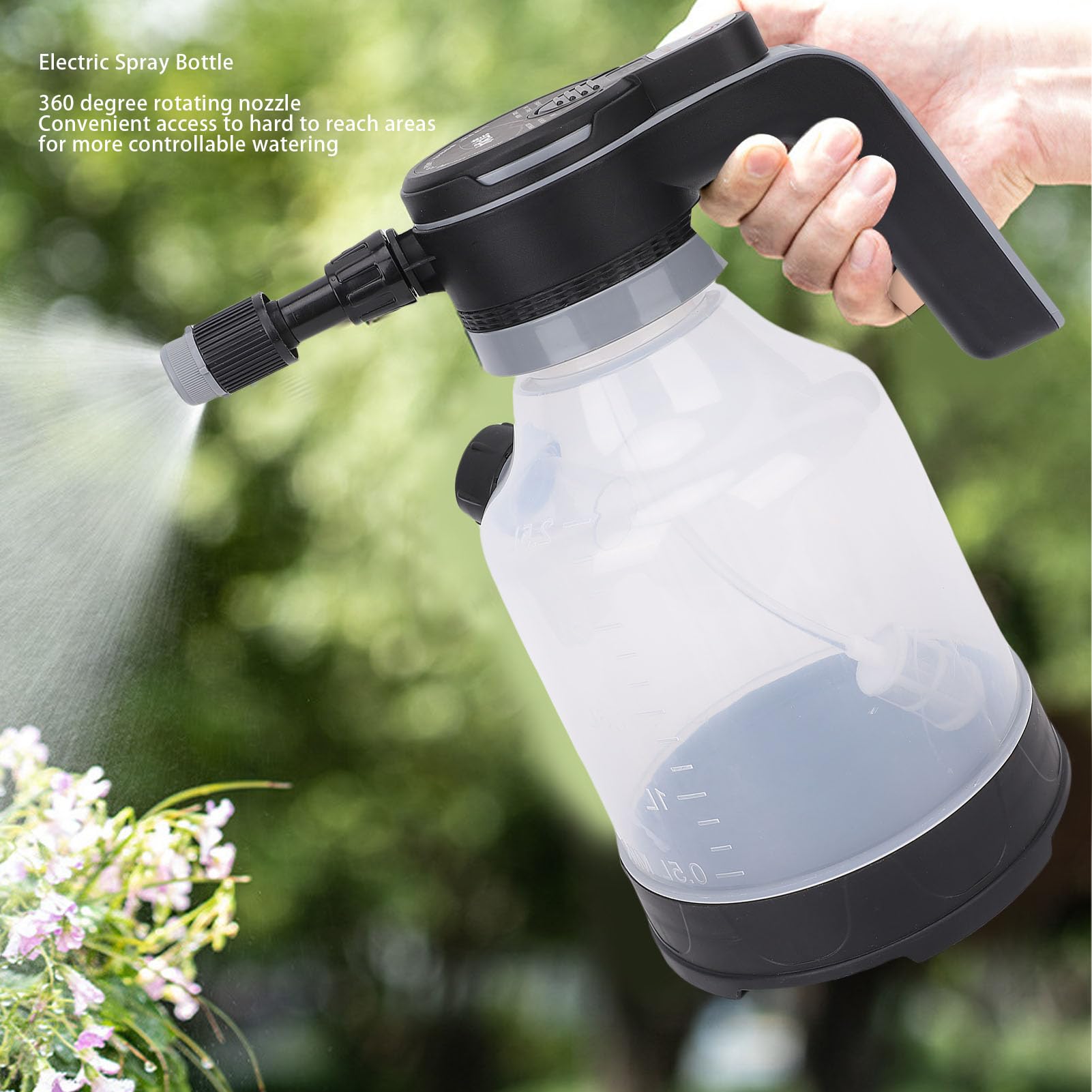 AMONIDA Flacon Pulvérisateur électrique de 3 L, Pulvérisateur de Plantes alimenté par Batterie Rechargeable avec Buse Rotative, 2 Modes de Pulvérisation, de Jardin électrique et Brumisateur de
