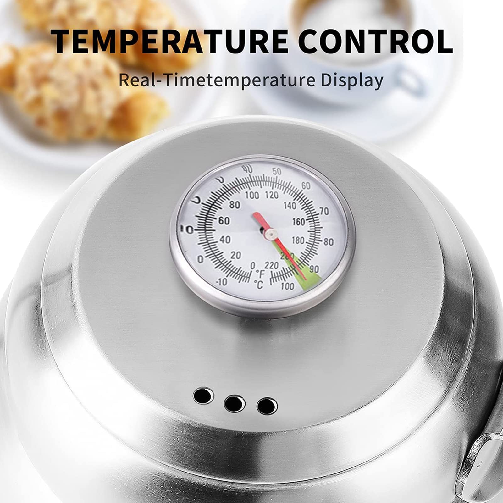 Hervidor de cuello de cisne, tetera para verter sobre café, tetera con control de temperatura, estufa de 1 litro, tetera de acero inoxidable de grado alimenticio para el hogar y la cocina