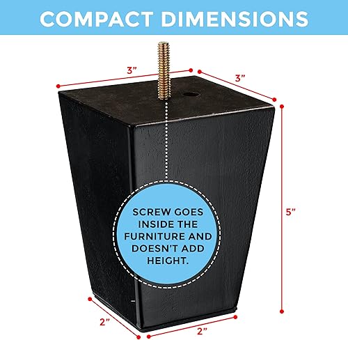 Miniatura 2 de Patas de madera para muebles de 5 pulgadas  Juego de 4 patas cuadradas para sofá  Pies cónicos de repuesto para patas para muebles o proyectos de