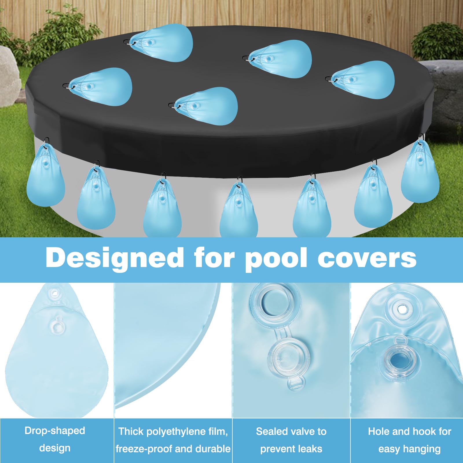 Waterzak voor zwembad, 8 stuks, voor zwembaden, zwembadafdekking, gewichten, waterzak met haken, 35 x 24 cm, afdekzeil, zwembad, waterzak voor winter, bovengronds, zwembadzeil Waterzak voor zwembad, 8 stuks, voor zwembaden, zwembadafdekking, gewichten, waterzak met haken, 35 x 24 cm, afdekzeil, zwembad, waterzak voor winter, bovengronds, zwembadzeil