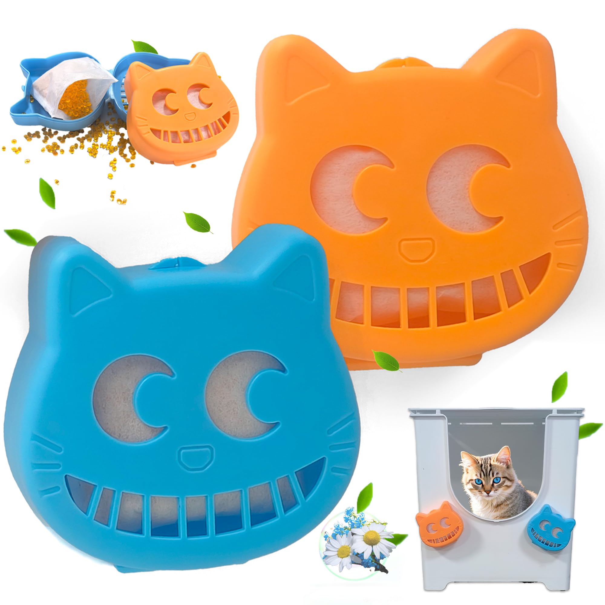 NewKe Cat Litter Box Deodorizer Pod, Stick-on Cat Odor Trap to Eliminates Litter Box Odors, Includes 2 OdorTrap Pod and 2 Odor Remover Refills Bags,