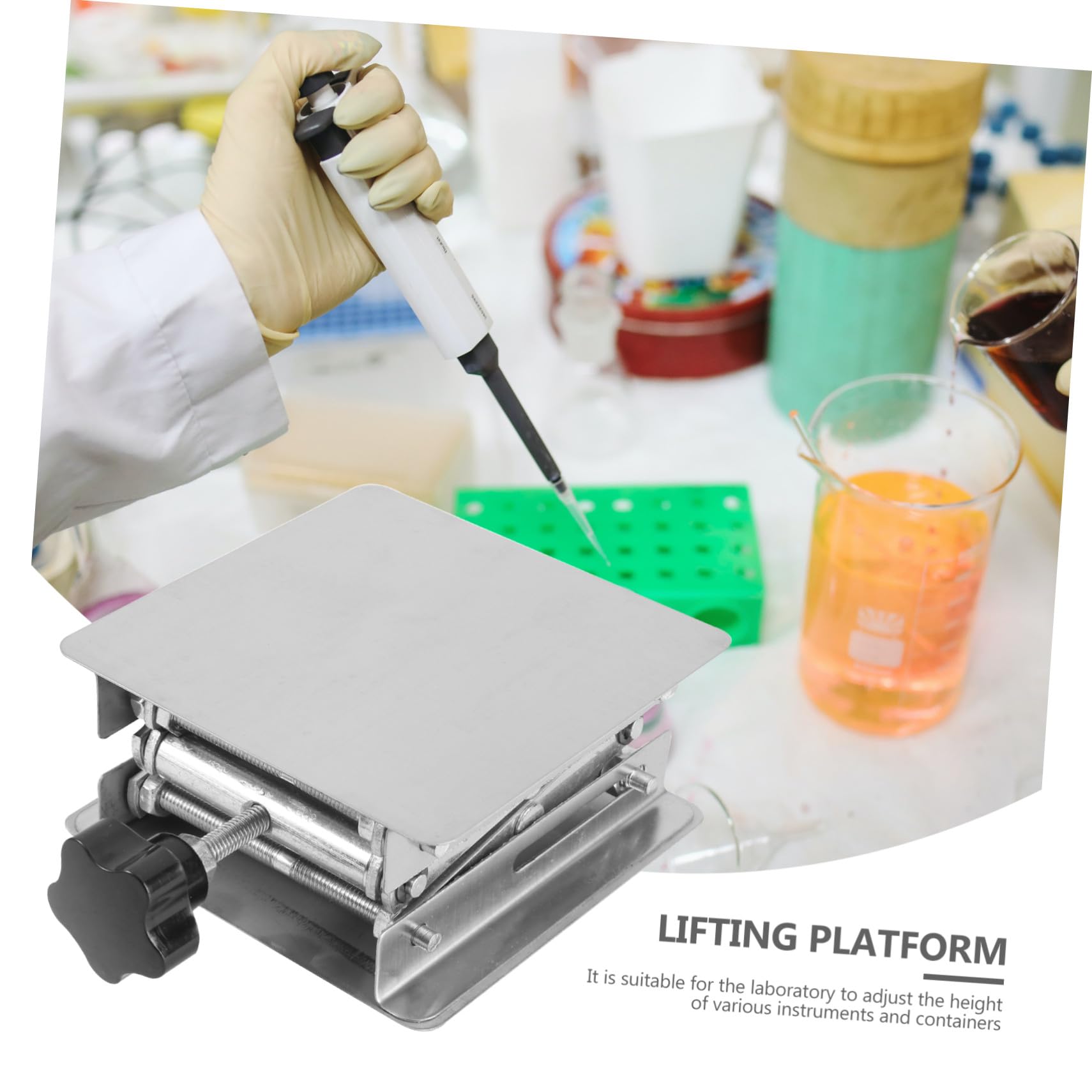 Cabilock Piattaforma Elevatrice in Inox per Laboratorio Supporto per Scientifici e Martinetto Forbice per Esperimenti Chimici e Biologici