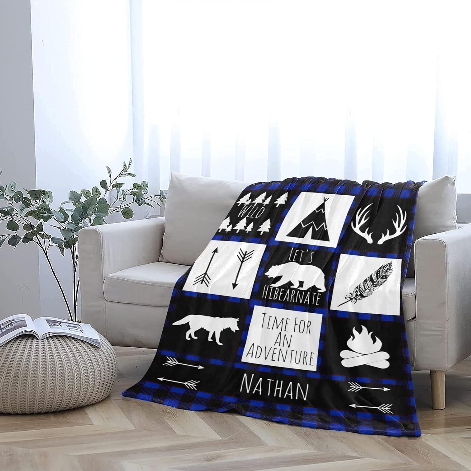 Customize Baby Blanket with Name Woodland Personalized Baby Blanket for Boys Custom Blanket Gift for Baby Boy Newborn Gift for Shower Baby Essentials - Navy Woodland 60x80in