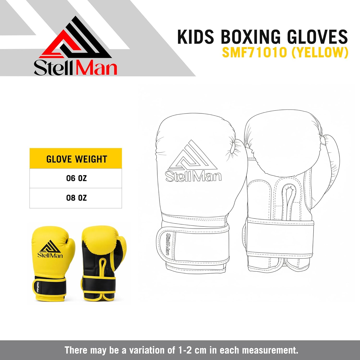 Boxing Gloves Yellow Muay Thai MMA Kickboxing Pro Training Sparring Kids 6 8 OZ Fit Hook and Loop Closure Ventilation Wrist