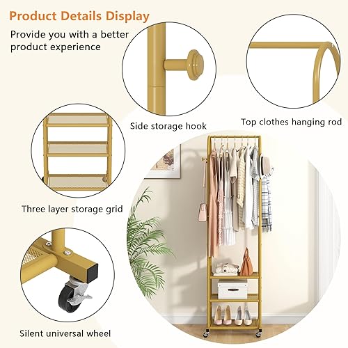 Miniatura 3 de Perchero de Ropa Resistente con Ruedas, Perchero Moderno con 3 Estantes de Metal, Perchero de Exhibición de 71.8 Pulgadas para Colgar Ropa, Barra