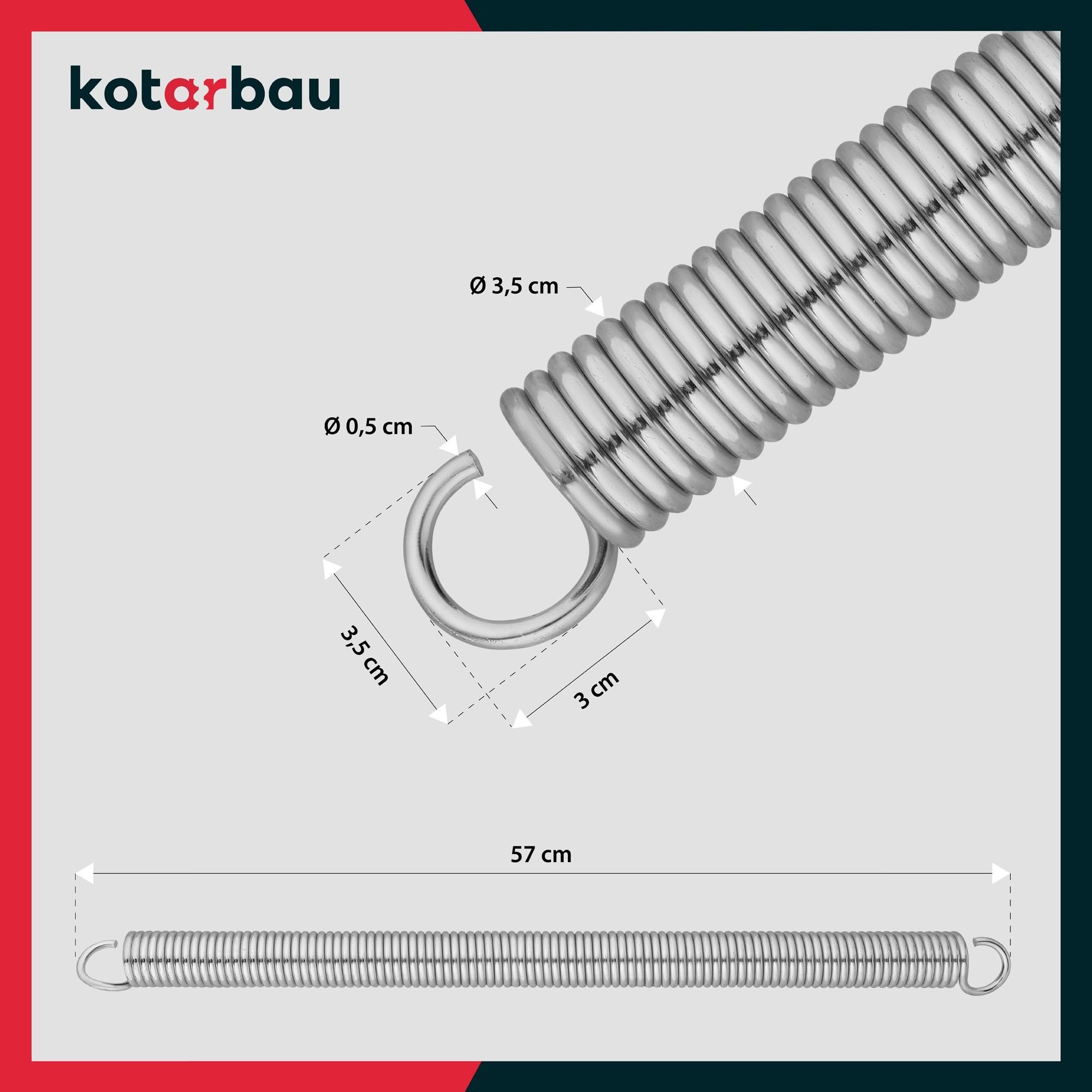 KOTARBAU® Porta del garage a molla, filo di torsione, molla, porta del garage, argento, 570 mm, Set da 2 pezzi