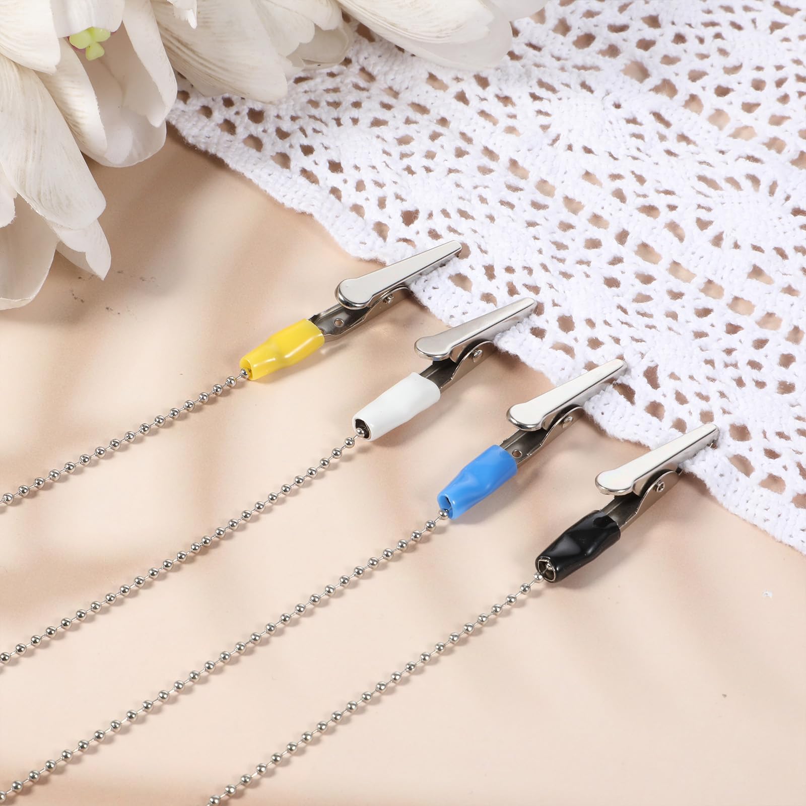 4 clip porta bavaglini con catena, catene per il collo in metallo per clinica odontoiatrica colorate, clip per bavaglini dentisti