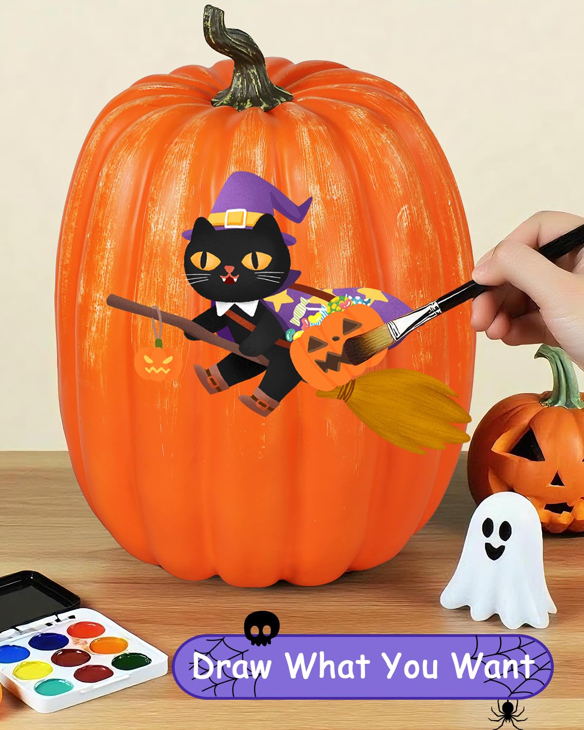 DuHouse Künstlicher Kürbis, groß, 48 cm, Dekoration für Halloween, Thanksgiving, Veranda, Innen- und Außenbereich