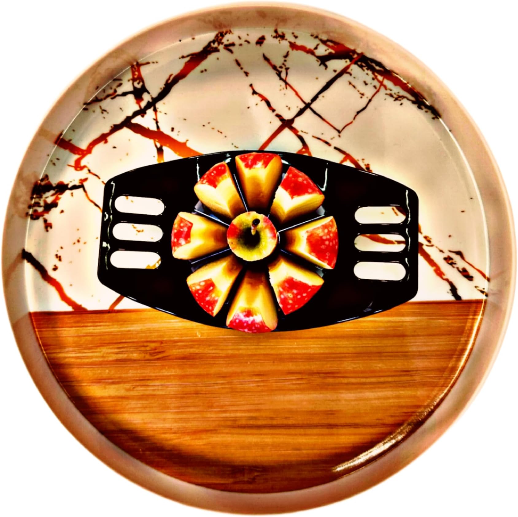 Generic Apple Slicer with 8 Sharp Stainless Steel Blades, Japanese Wooden Serving Tray, Easy Clean