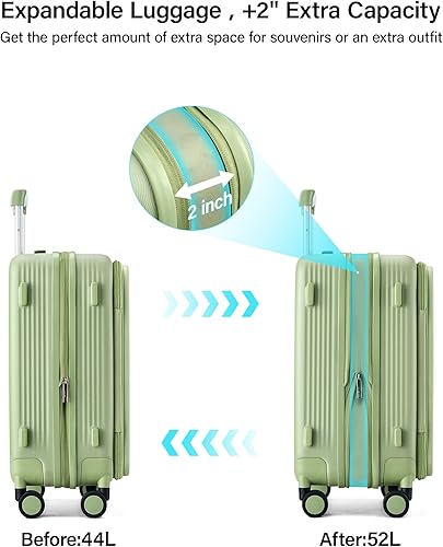 Miniatura 5 de Hanke Equipaje expandible con apertura superior, maleta de viaje con soporte para tazas, maletas rígidas con ruedas, Bamboo verde