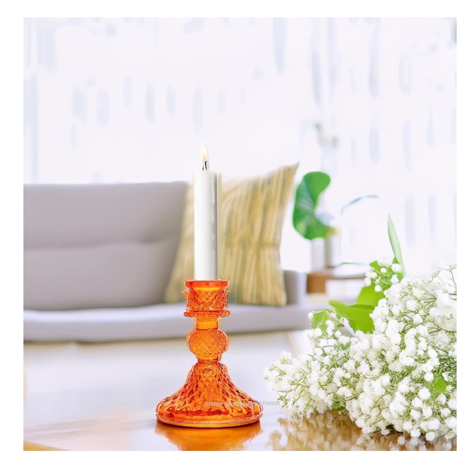 SPHINX Mouthblown Handcrafted Glass Taper Candle Holders, Candle Stand - Centerpiece for Table, for Ganesh Chaturthi, Diwali, and Festive Decorations -Orange, Height 11 cms/4.4 Inch, 1 Piece-image-25