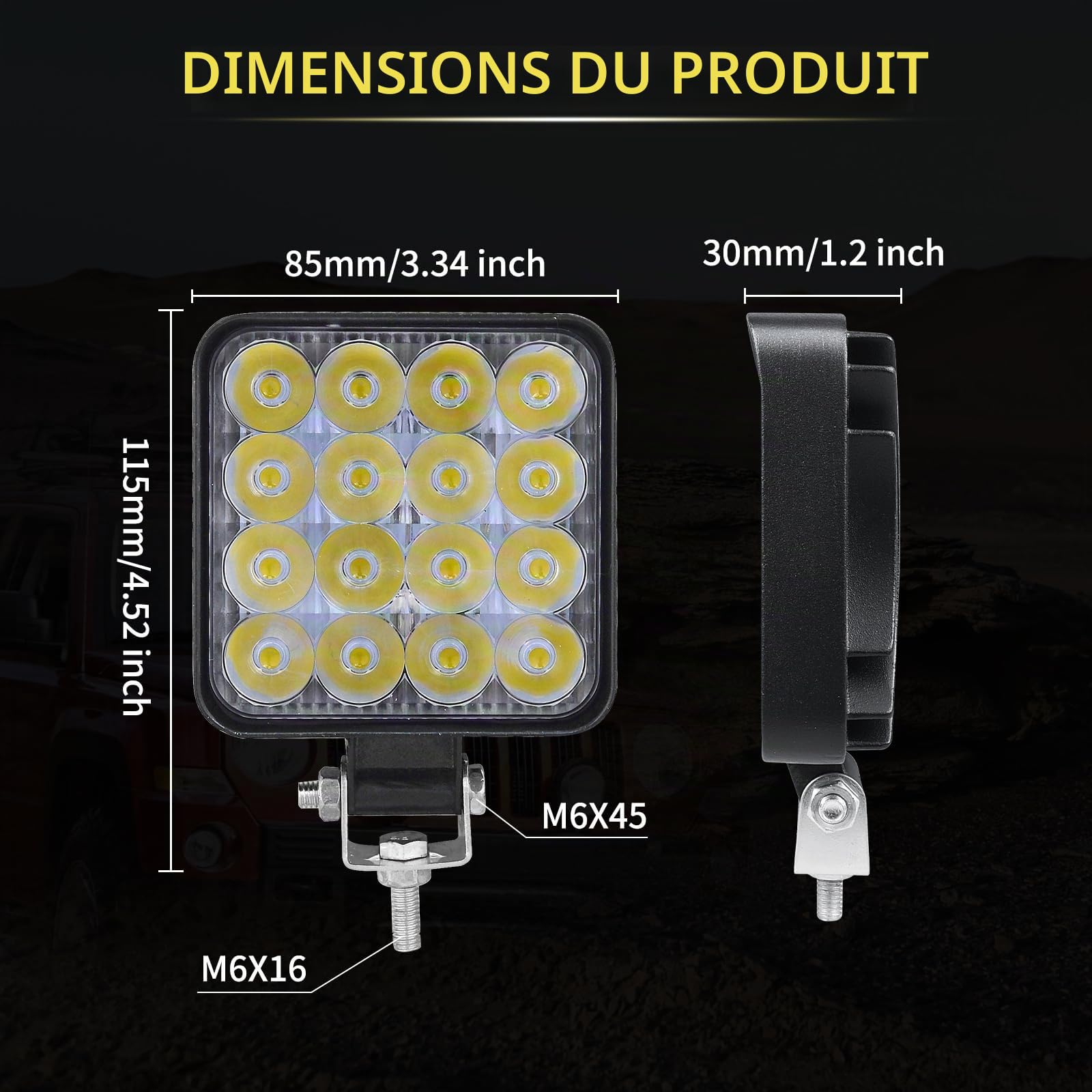 SKYWORLD 10 Pcs Carré Phare de Travail, 3.3 pouces 48W Mini Feux Led | Projecteur Lumière 12V 24V Spot Feux de Travail pour 4x4 Offroad Voiture Vehicule Camion Tracteur SUV, Feu Antibrouillard