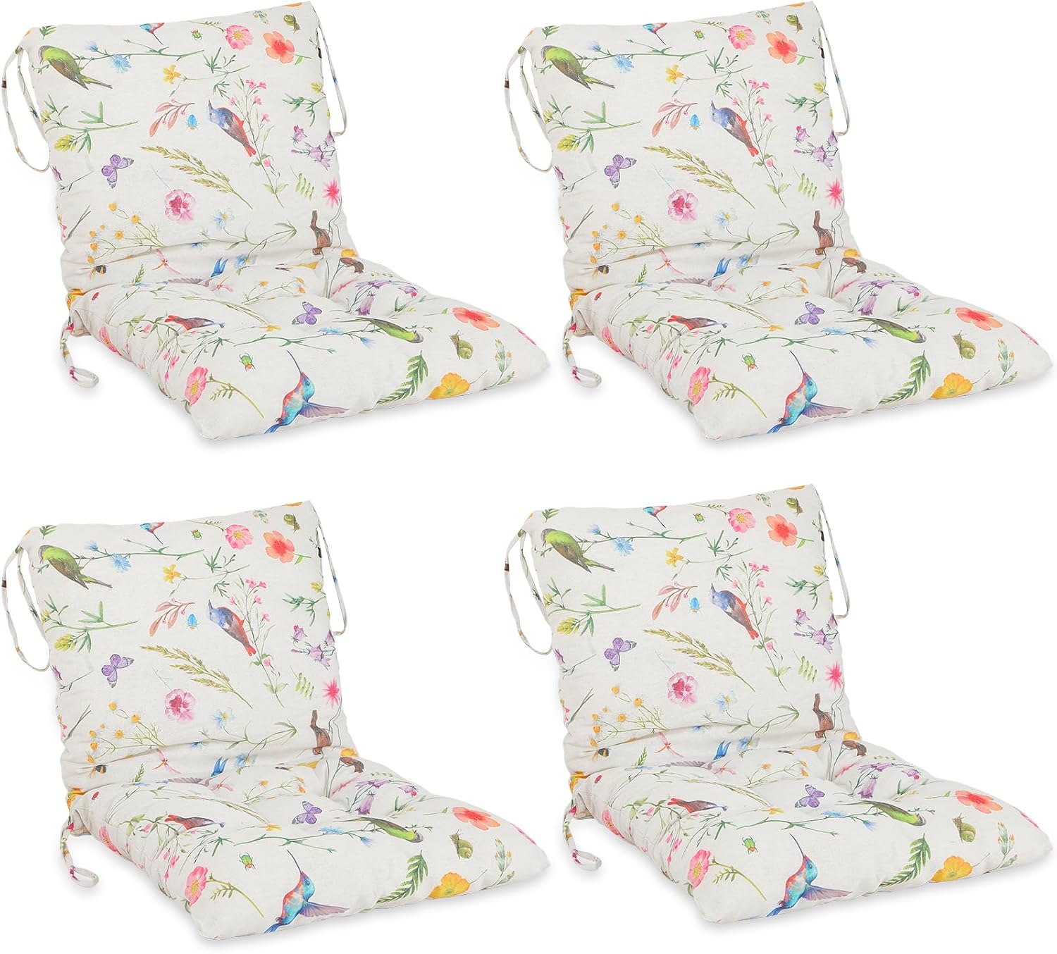 Barydat 4 Pcs Outdoor Patio Chair Cushions with Back, 21.7 x 43.3 Inch Decorative Dining Back Cushions with Tie Buffalo Plaid Indoor Outdoor for Patio Furniture(Colorful,Flower) Colorful Flower