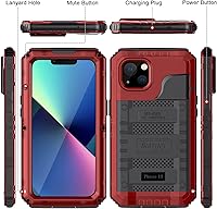 Vista 15 de Beasyjoy Funda impermeable para iPhone 13, funda de metal con protector de pantalla integrado, resistente protección de cuerpo completo, grado